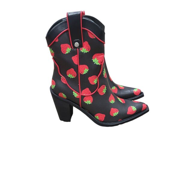 Dolls Kill Strawberry Shortcake Western Cowboy Boots Strawberry Print 11